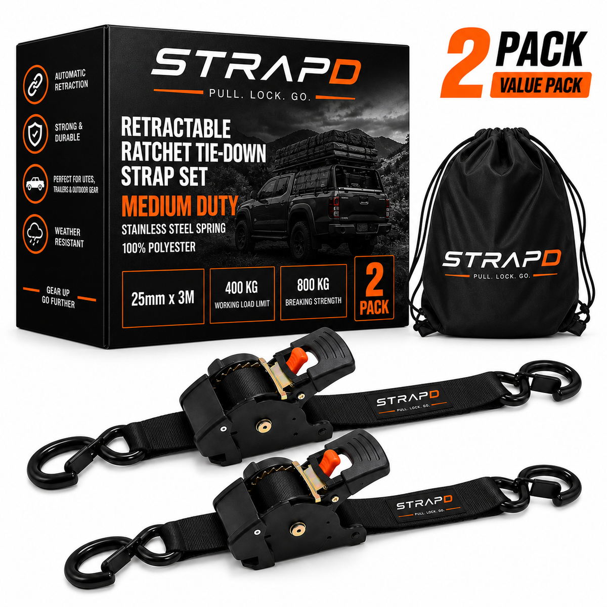 STRAPD Auto Retractable Ratchet Straps