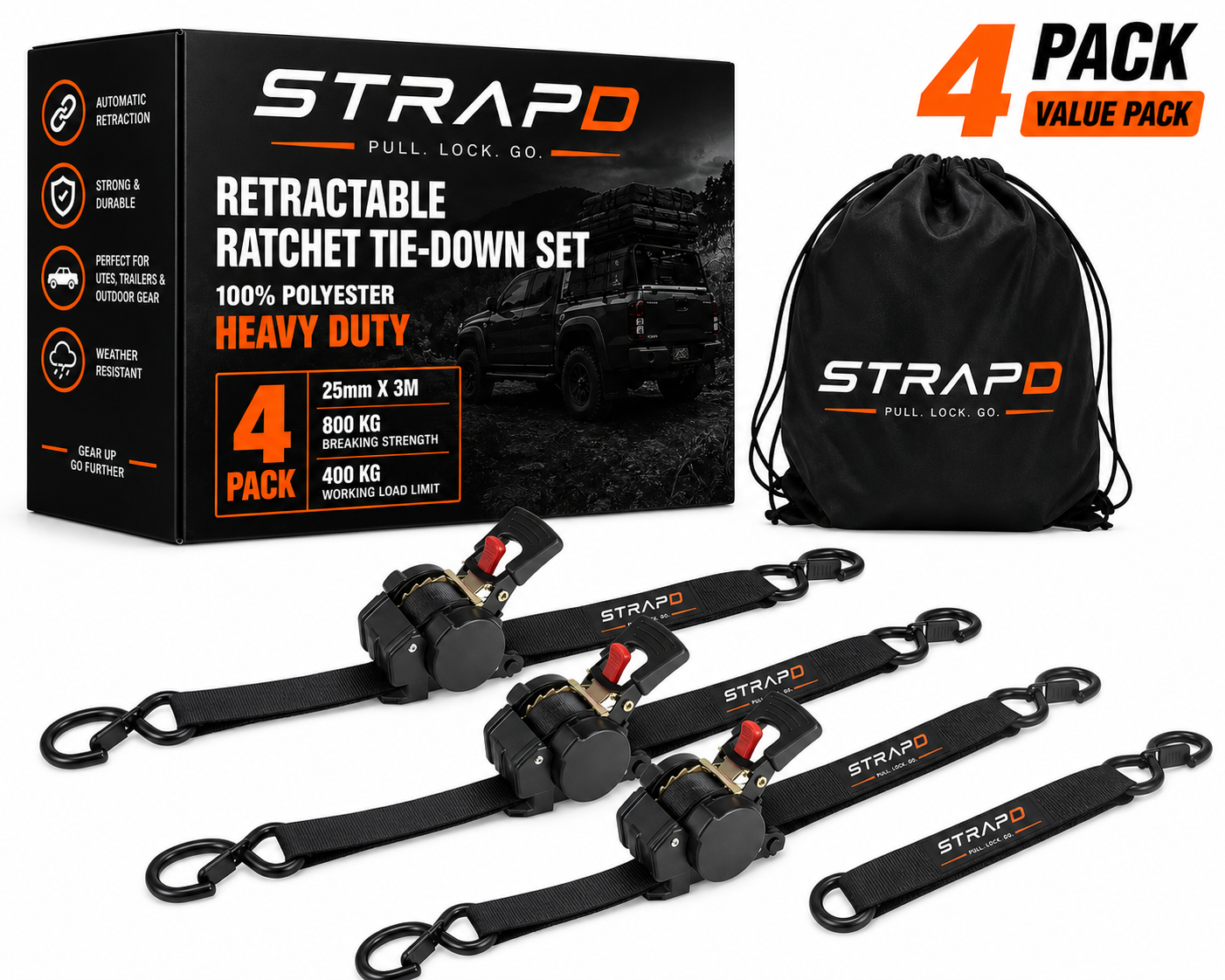 STRAPD Slow-Retracting Ratchet Straps