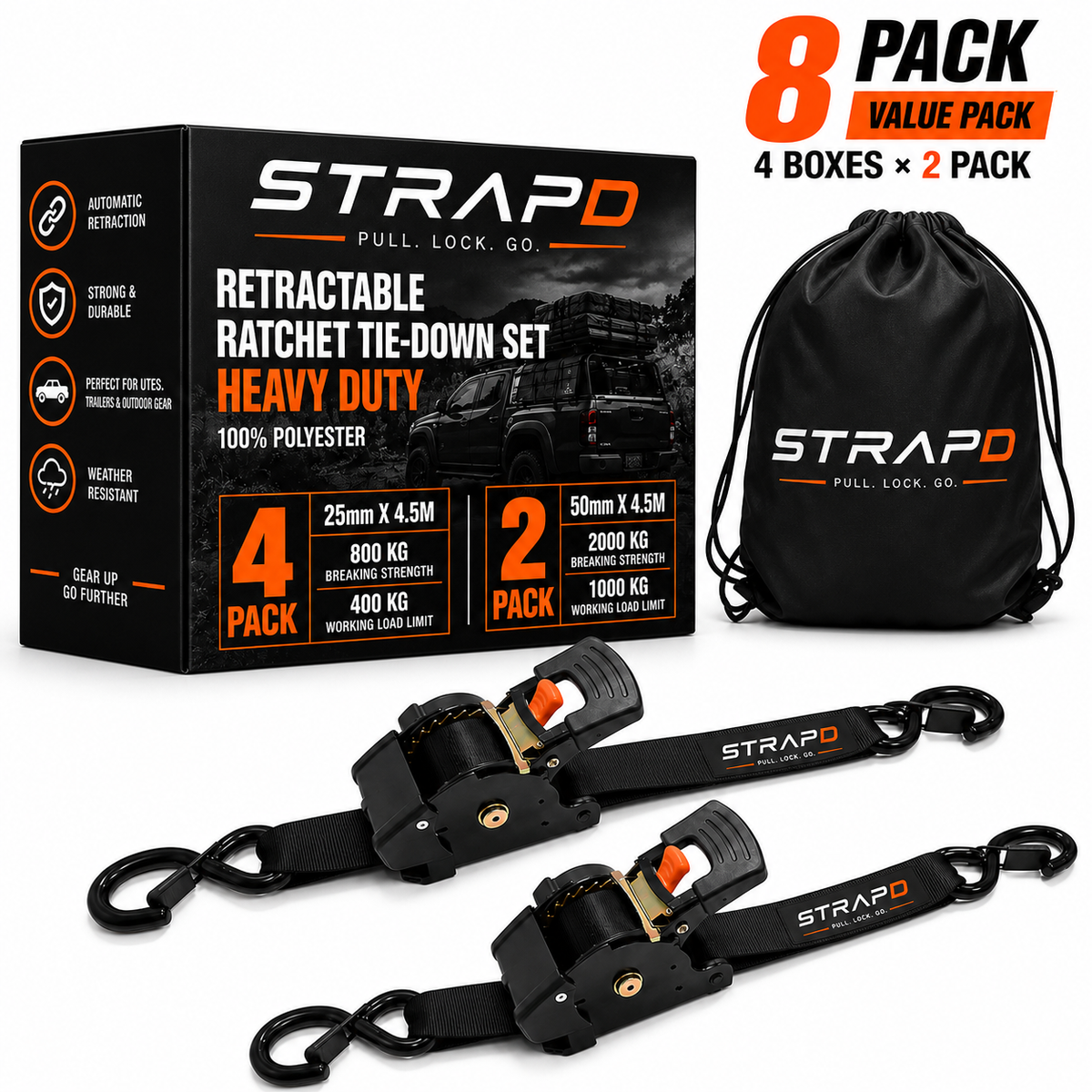 STRAPD Auto Retractable Ratchet Straps
