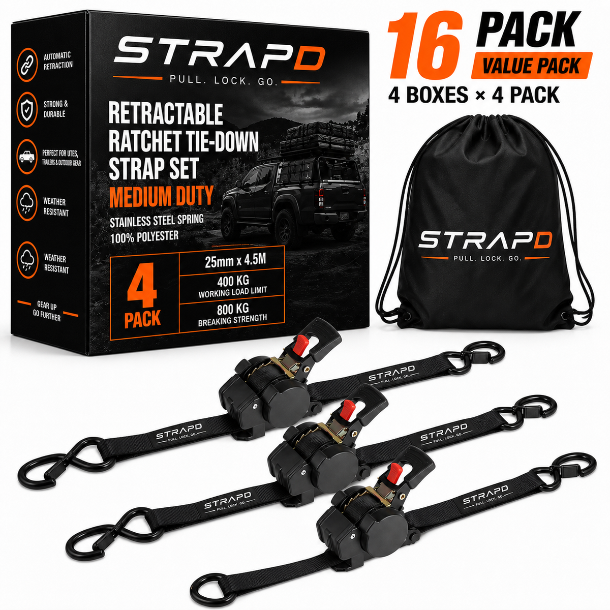 STRAPD Slow-Retracting Ratchet Straps