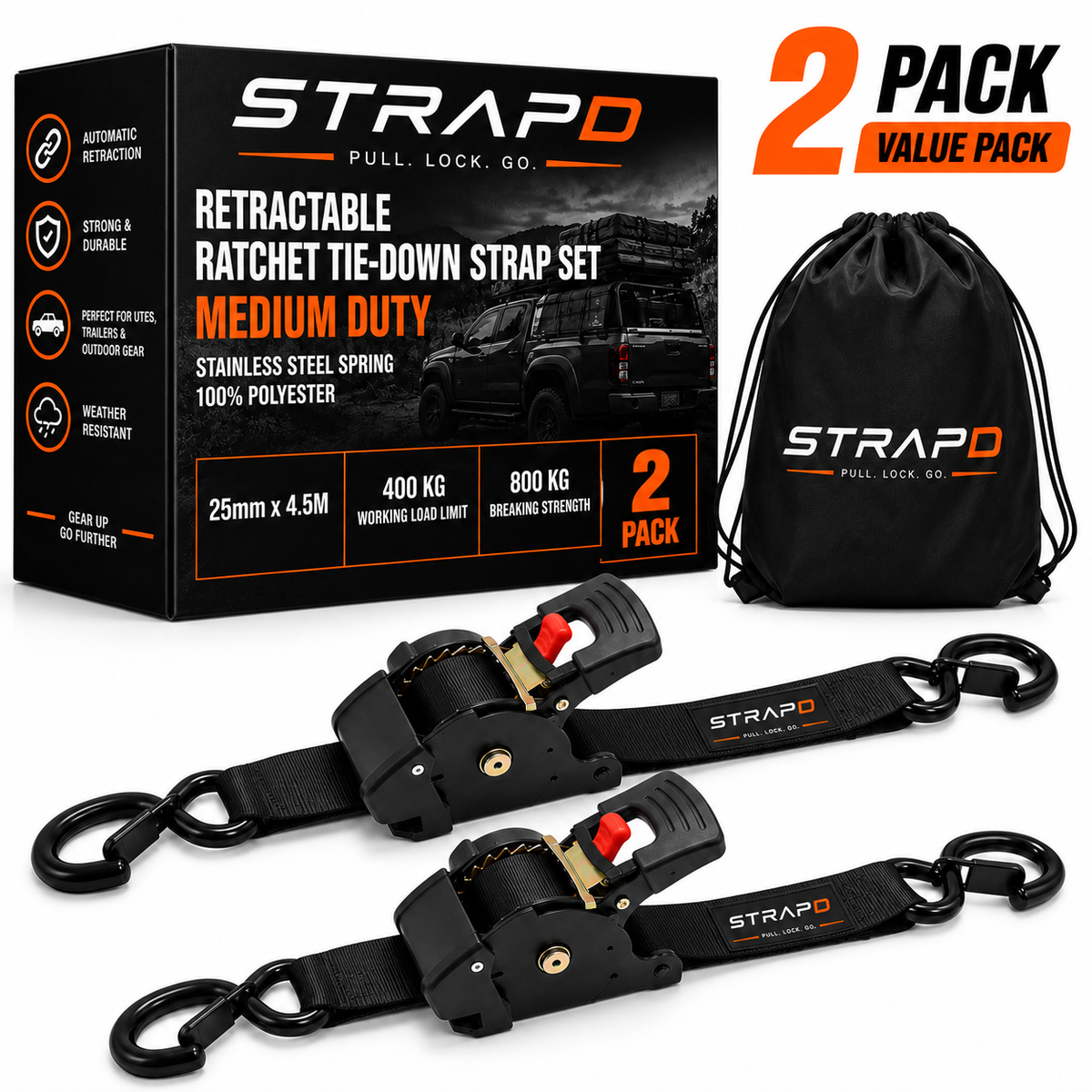 STRAPD Auto Retractable Ratchet Straps