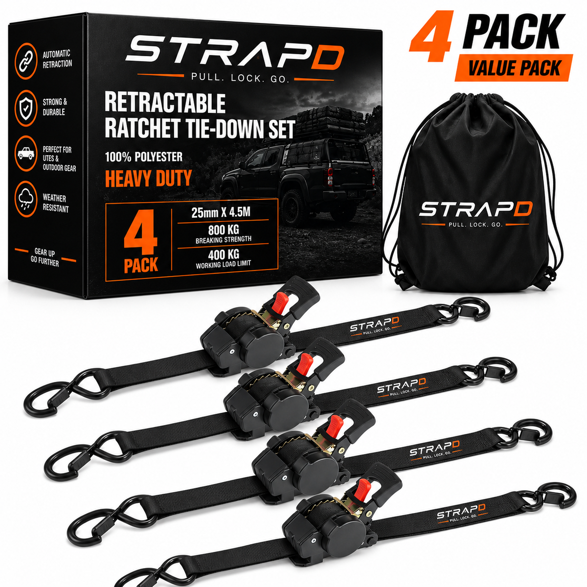 STRAPD Slow-Retracting Ratchet Straps