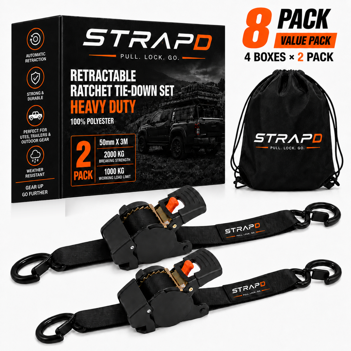 STRAPD Auto Retractable Ratchet Straps