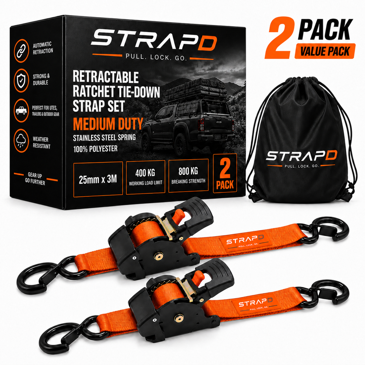STRAPD Auto Retractable Ratchet Straps