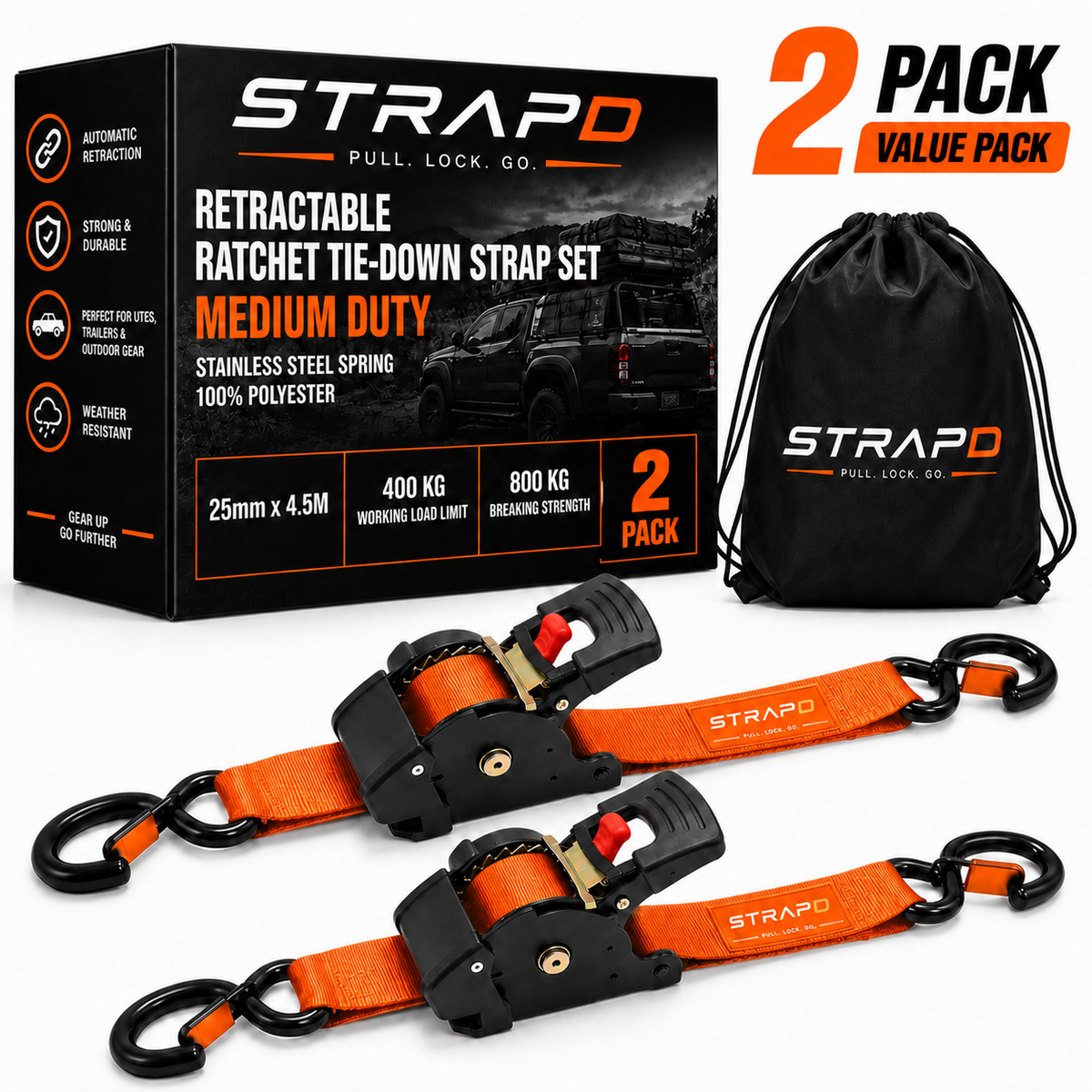 STRAPD Auto Retractable Ratchet Straps