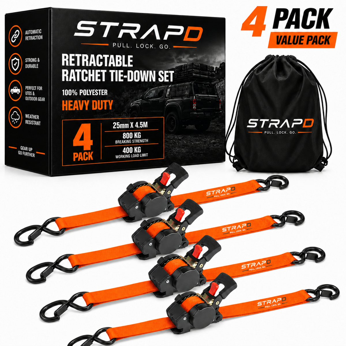 STRAPD Slow-Retracting Ratchet Straps