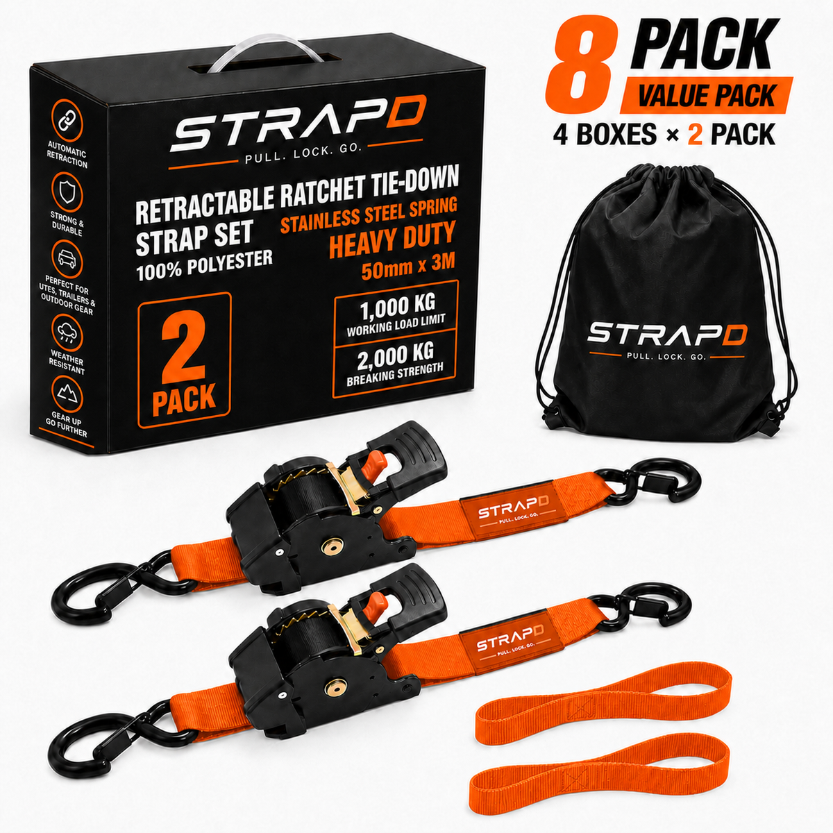 STRAPD Auto Retractable Ratchet Straps