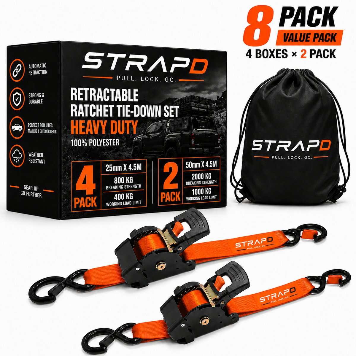 STRAPD Auto Retractable Ratchet Straps